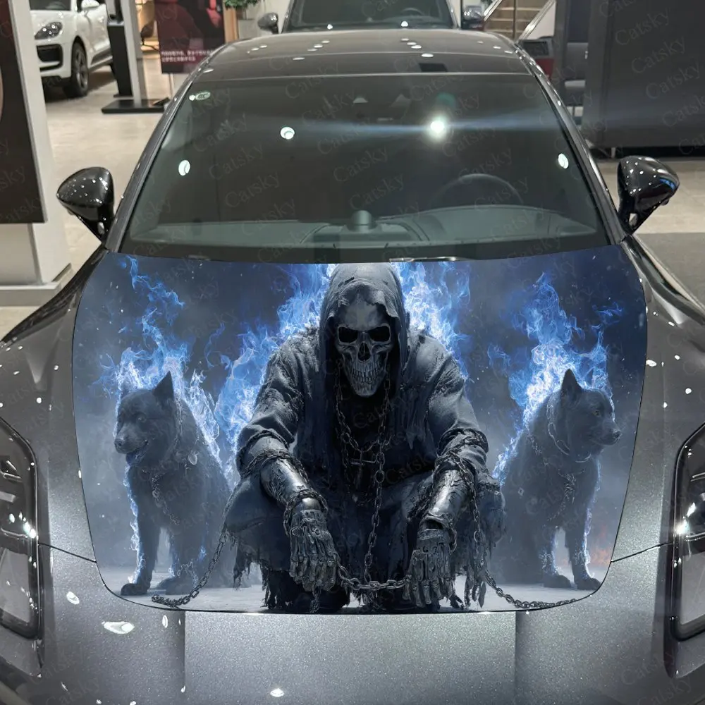 

Gothic Reaper and Dogs Pattern car hood stickers, waterproof self-adhesive, scratch resistant, easy to stick, durable car PVC st