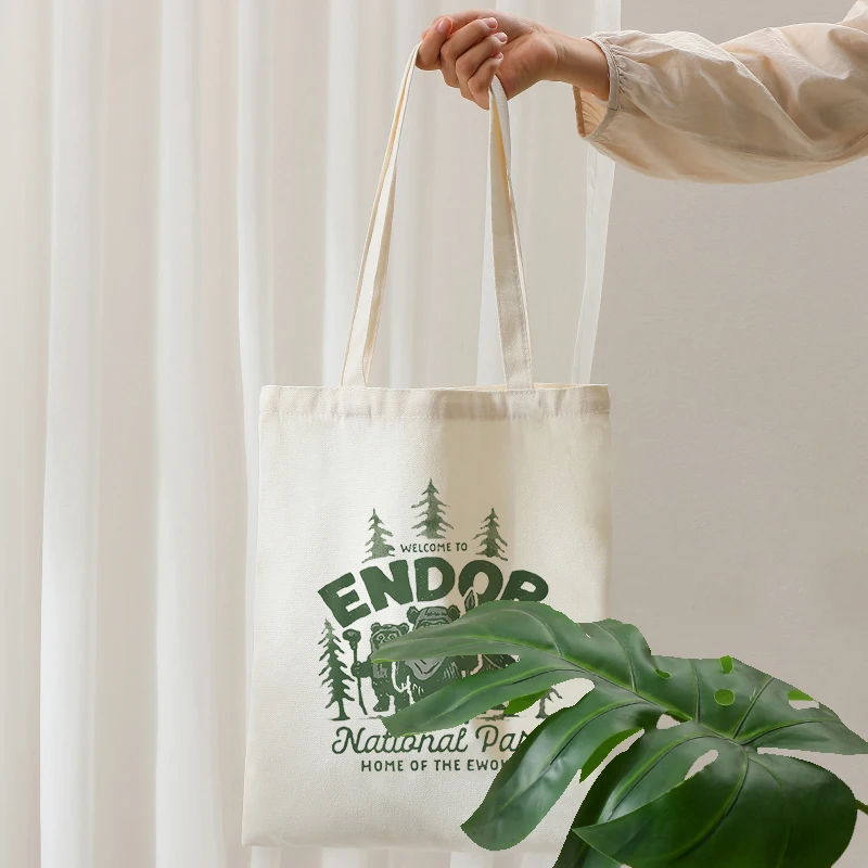 Endor National Park Ewoks Pattern Tote Bags for Ladys Shopping Bag Canvans Summer Travel Beach Bag for Girls Back to School Gift