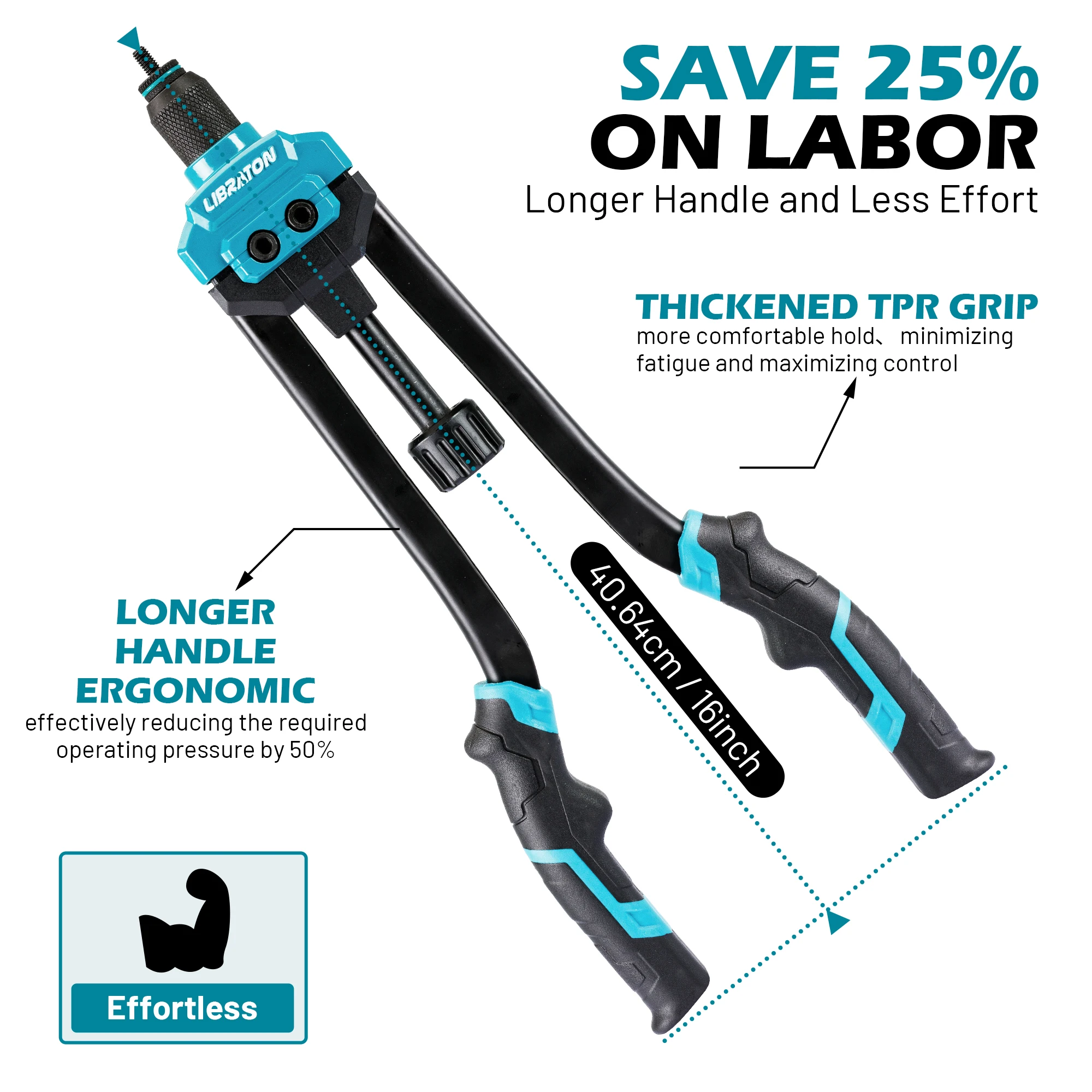 Libraton 16 "جوز برْشام أداة مجموعة اليد جوزة برْشام بندقية مع 68 قطعة برشام المكسرات 7 قطعة مماسك متري قابلة للتبديل لإصلاح المنزل #3