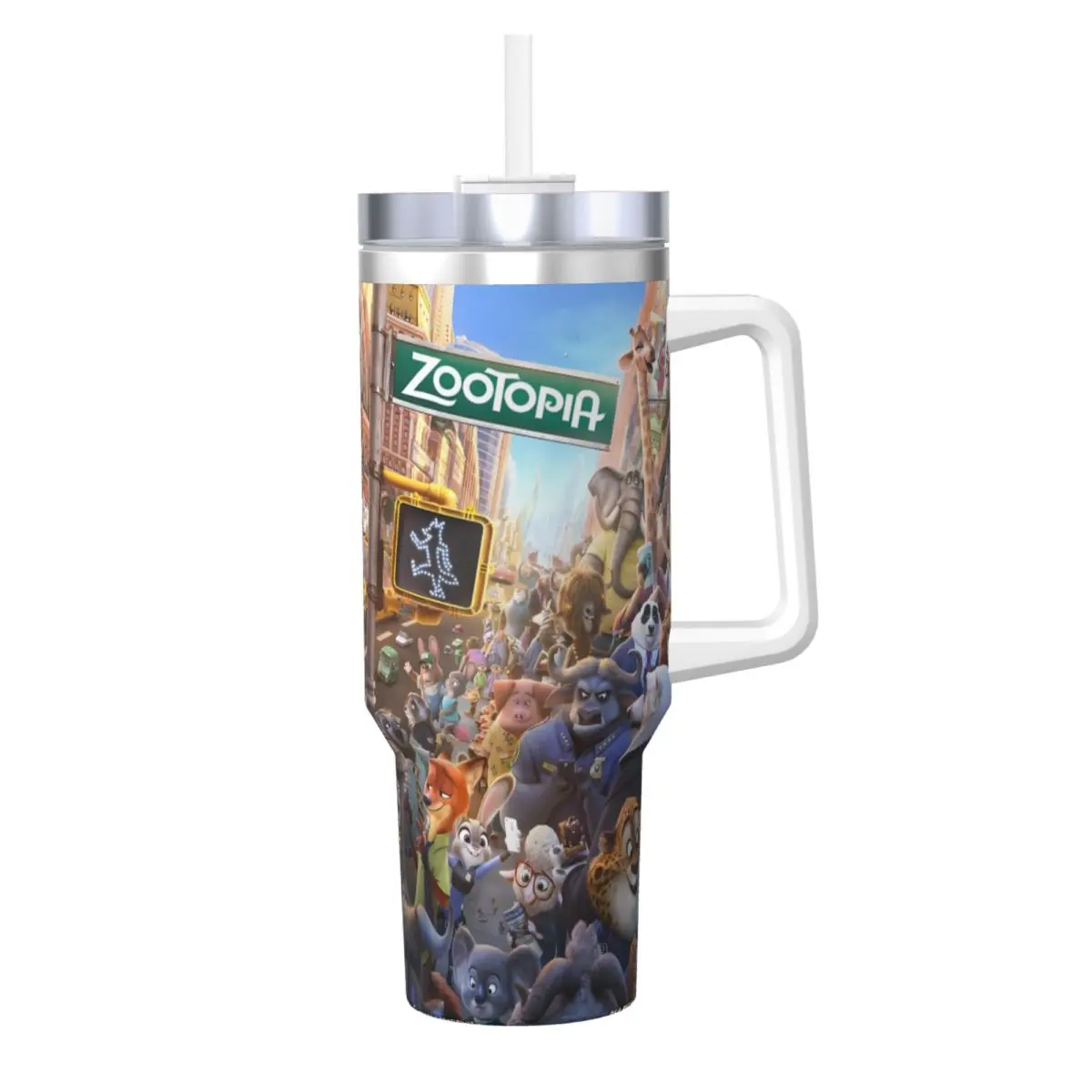 Stainless Steel Tumbler Zootopia Movie Poster Car Mugs With Straws Driving Cold Drink Water Bottle Keep Heat Large Thermal Cups