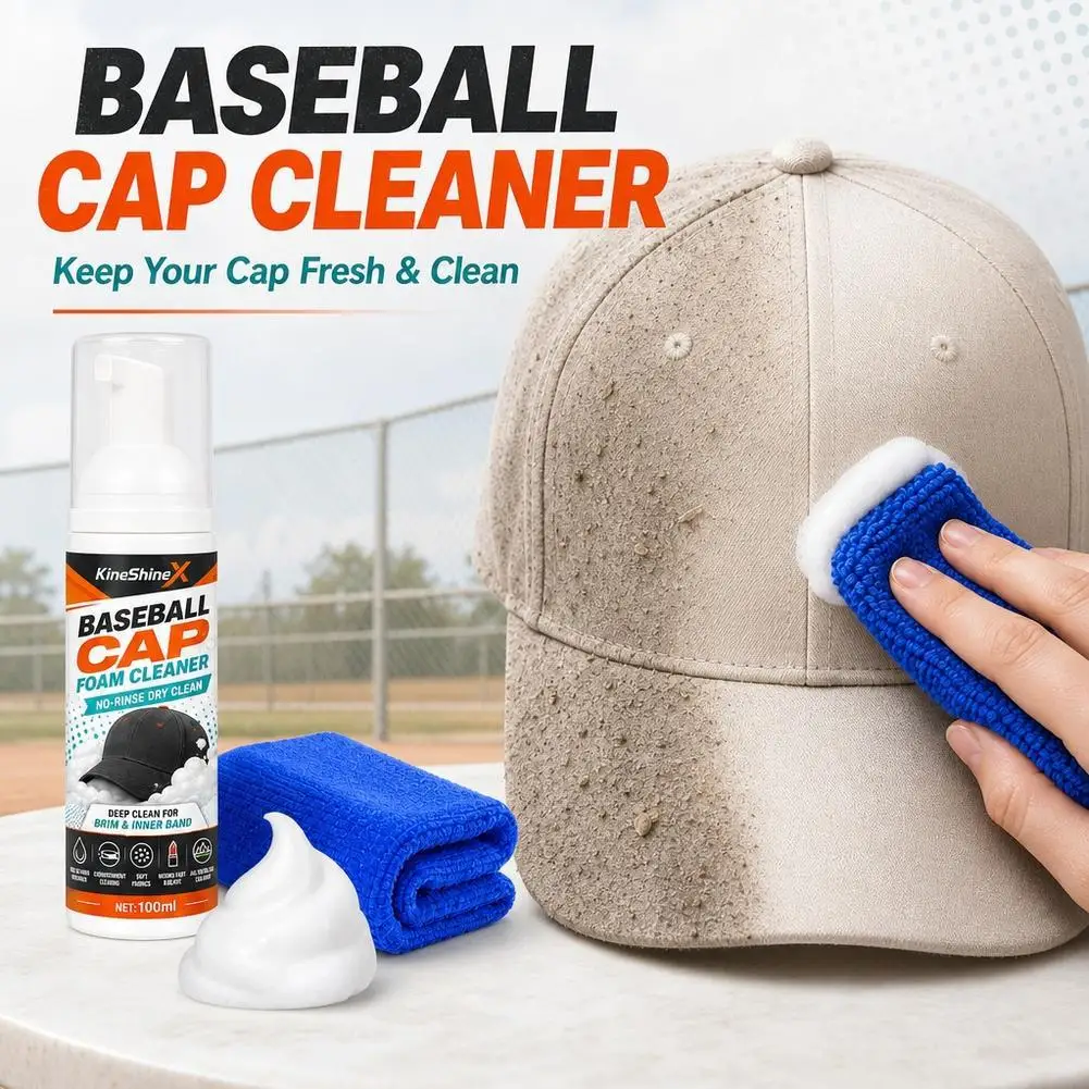 100ml No-Rinse Baseball Cap Foam Cleaner, Deep Clean Cap Foam Cleaner Spray for Brim& Inner Band, Waterless Deep Cleaning Foams