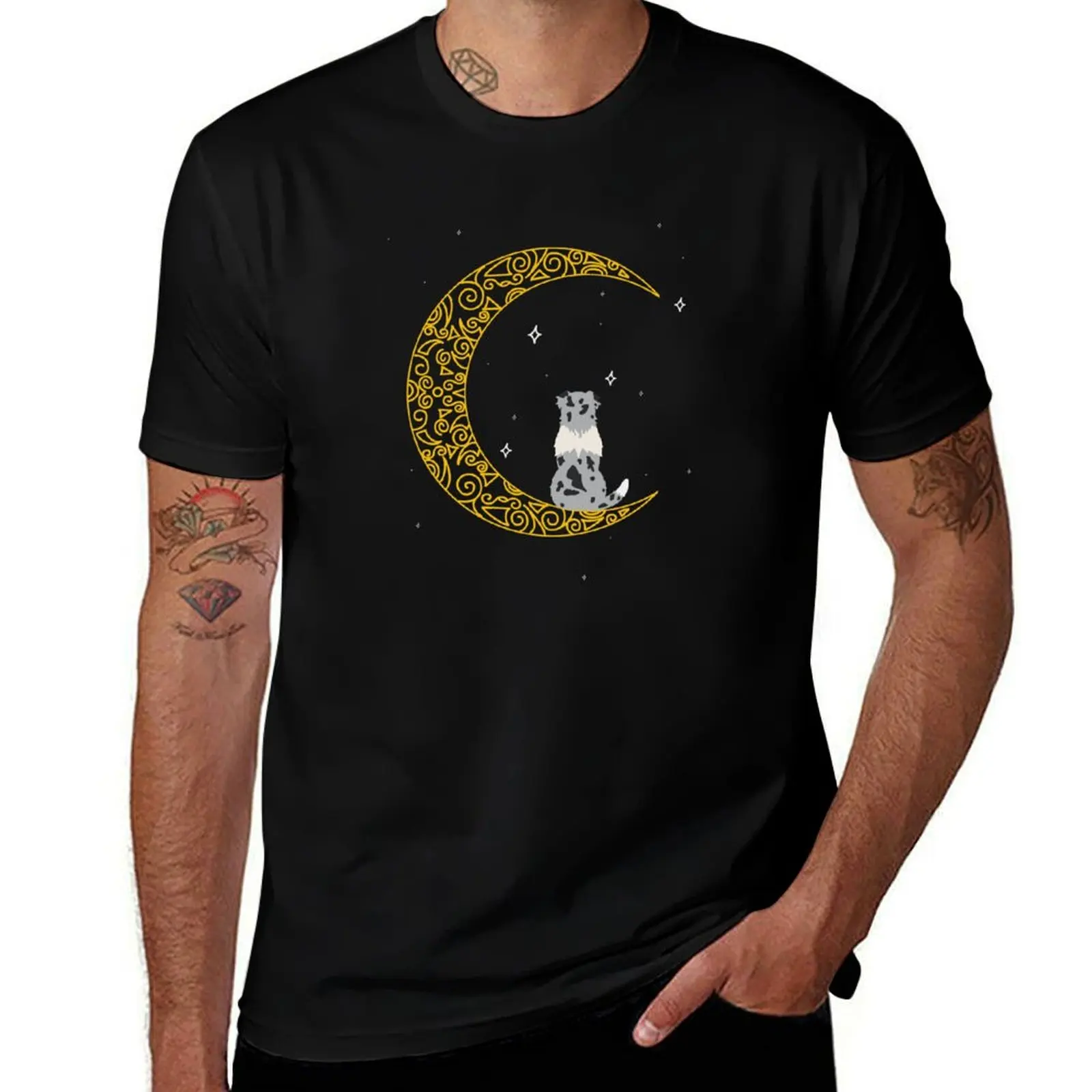 Crescent moon tribal black and grey australian shepherd T-Shirt Plus Size Non-Shrink T-Shirt