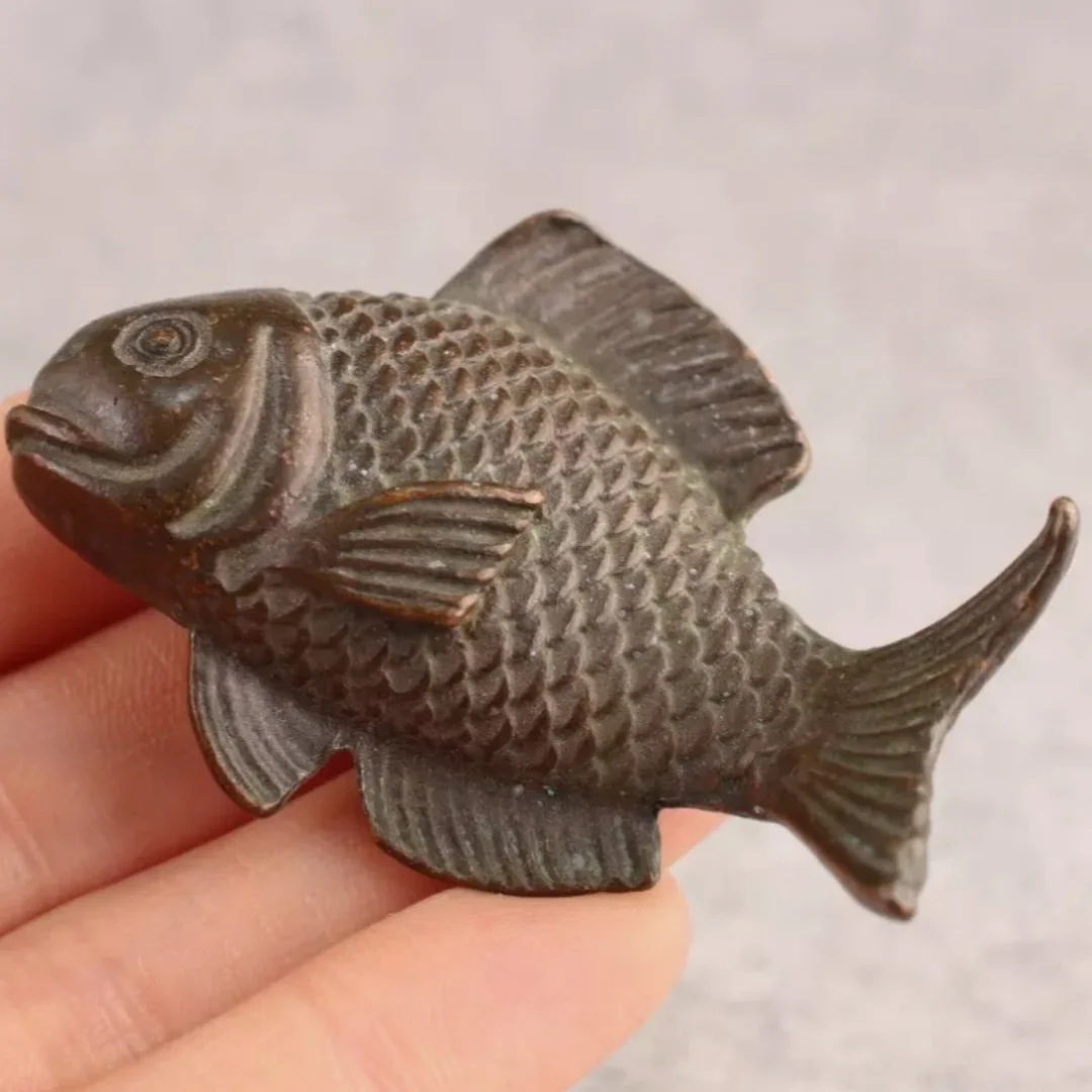 Chinese bronze fish Animal Statue Small Sculpture Tabletop Figurine Home Decor