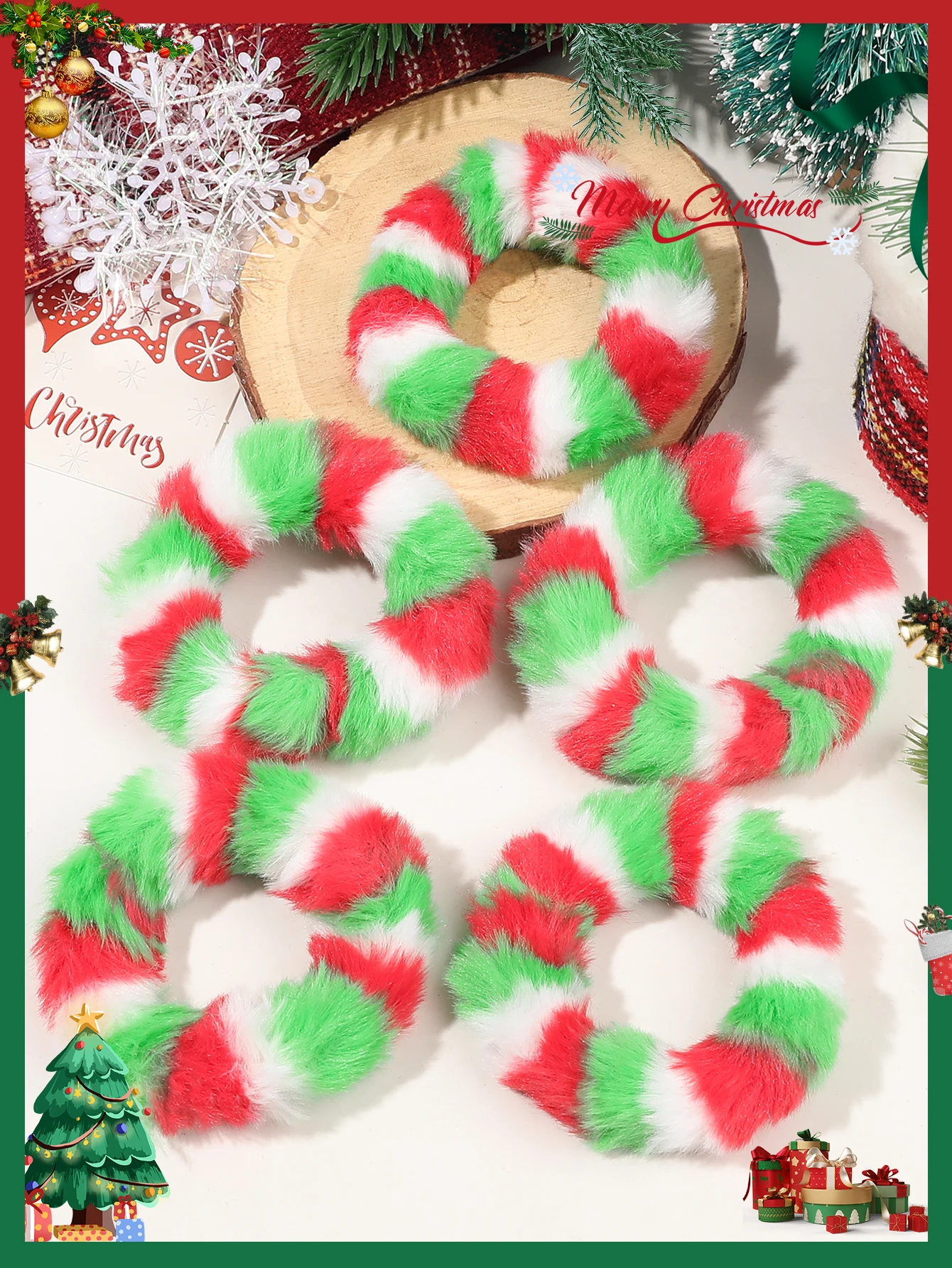 5 Pcs Christmas Hair Scrunchies Bulk Hair Bands Soft Elastic Hair Ties Snowflake Elastics Bobbles for Women Hair Accessories