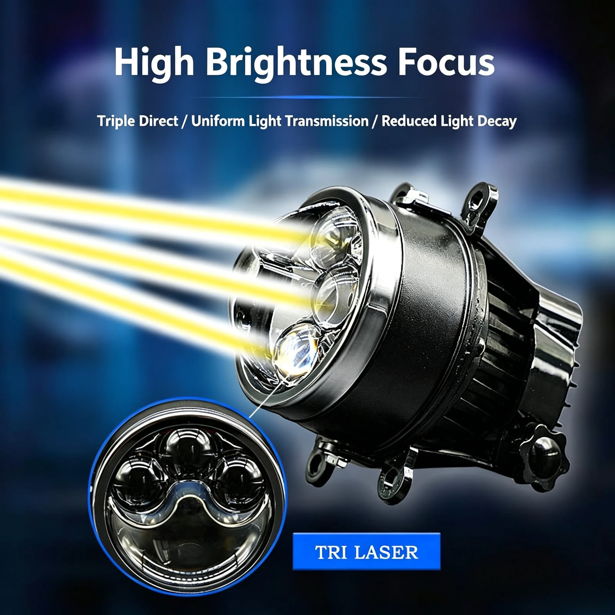 NXY 3 Inch Tri Direct Beam LED Fog Light Bi LED Projector Lens Laser Headlight Hi Lo Beam Retrofit Waterproof Car Lamp Universal