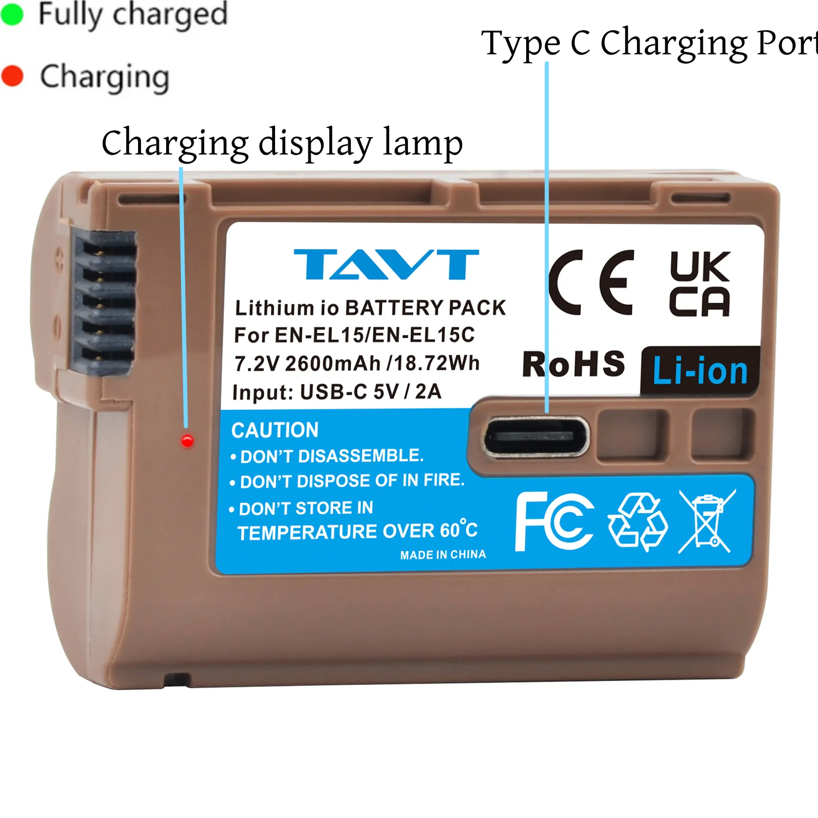 TAVT EN-EL15C ENEL15 EN EL15A EL15 Battery with USB Input for Nikon D750 D810 D7500 D500 Z5 Z6 Z6 II Z7 Z8 D810 D850 D7200 D610