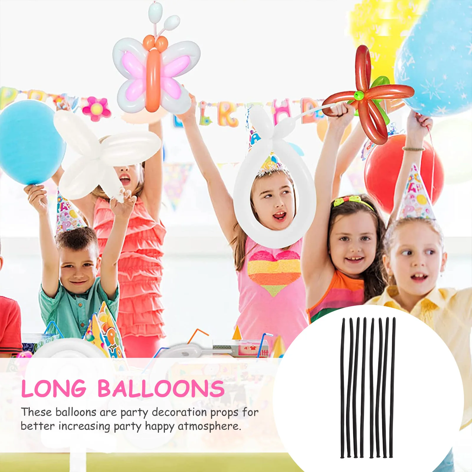 

100pcs Balloons Long Strip Modelling Black Birthday Wedding Party Decorations Twisting Balloons Festive Events