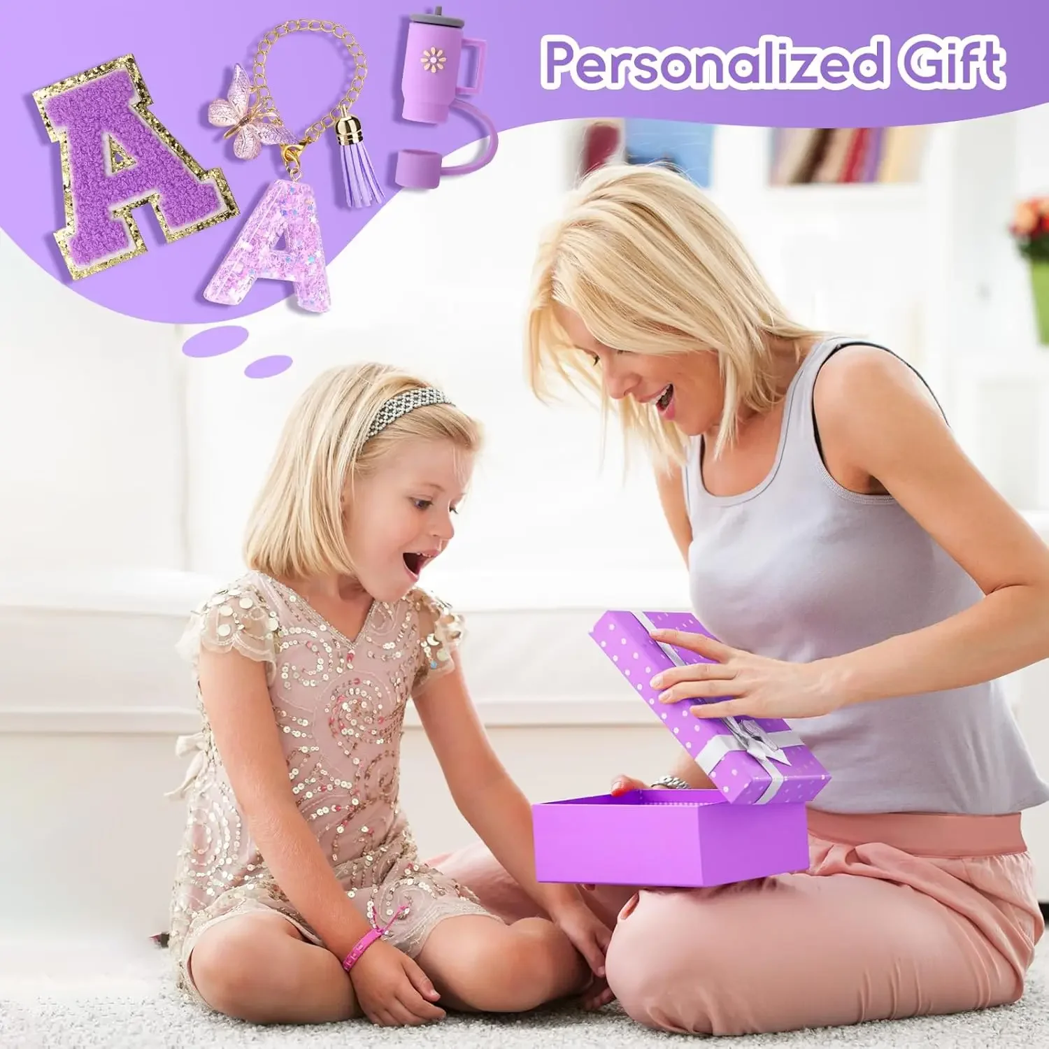 Conjunto de 8 Acessórios para Copo Roxo de 30oz e 40oz: Tampa de Silicone para Canudo, Protetor de Base, Alça, Pingente e Adesivo de Iniciais