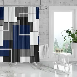 1PC180x180cm blue and white geometric stripes shower curtain decoration waterproof sunshade bath cloth