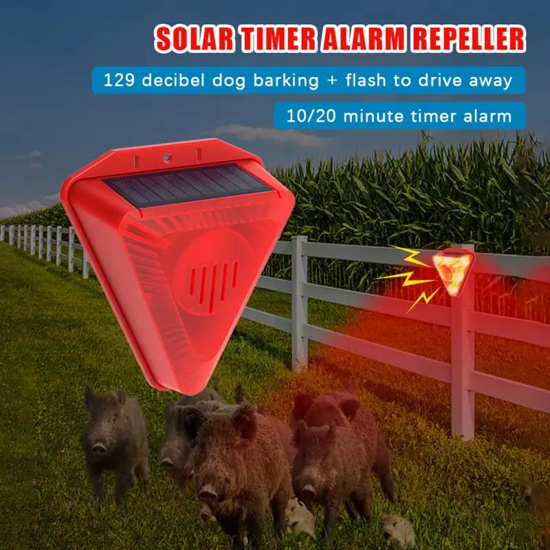 Solar Outdoor Alarm LED Flashing Warning Strobe Light 129 Decibels Dog Barking Sound Security Siren For Home For Villa For Farm