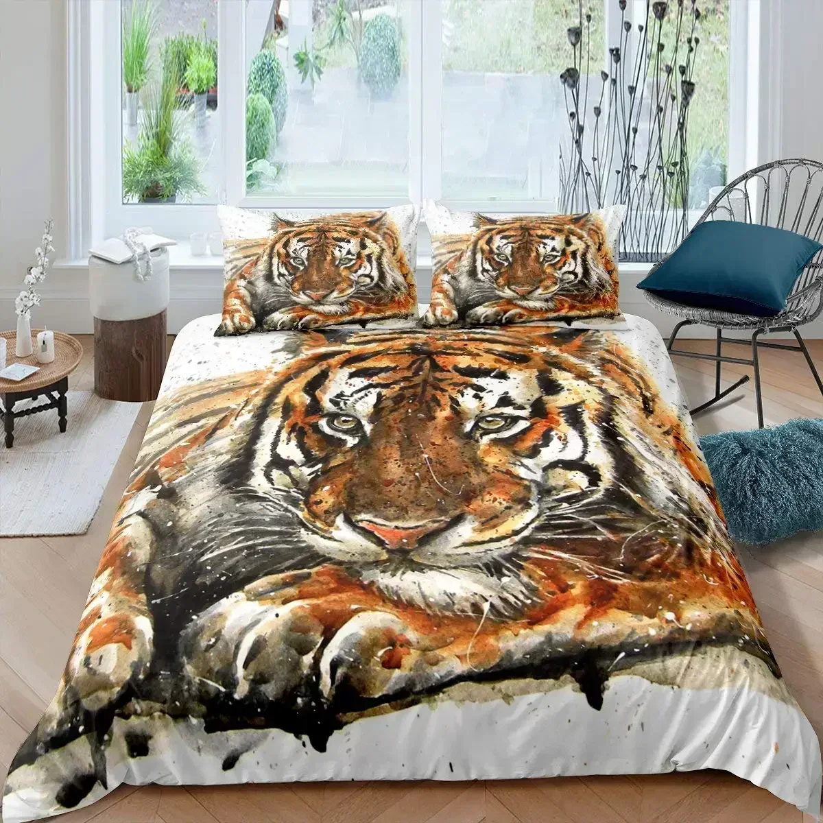 Luxury New 3D Print White Tiger Red Rose King Queen Duvet Cover Africa Big Cat Flower Bedding Set Teen Adult Animal Quilt Cover