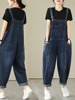 Fall Women's Loose Jeans Overalls Deep Blue High Waist Design Sensation plus Size Faion plus Size Women's Loose Slimming 3