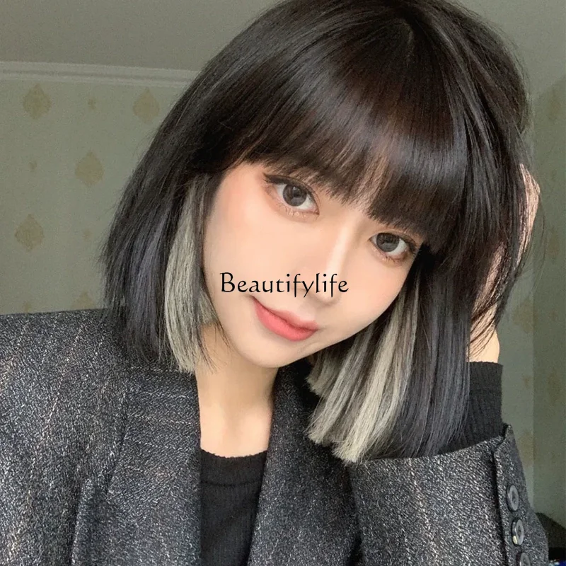 

Wig Air Bangs Student Hair Fashion Highlights Short Straight Hair Full Headgear