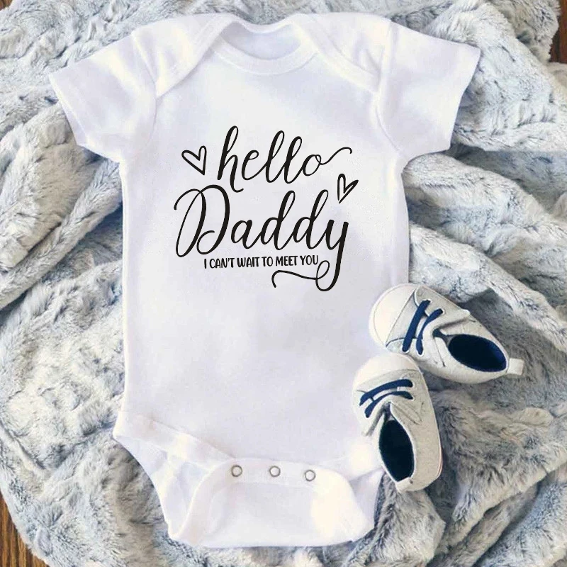 

Hello Daddy I Can't Wait to Meet You Newborn Baby Girl Short Sleeves Jumpsuit Comfortable Cotton Bodysuit Romper