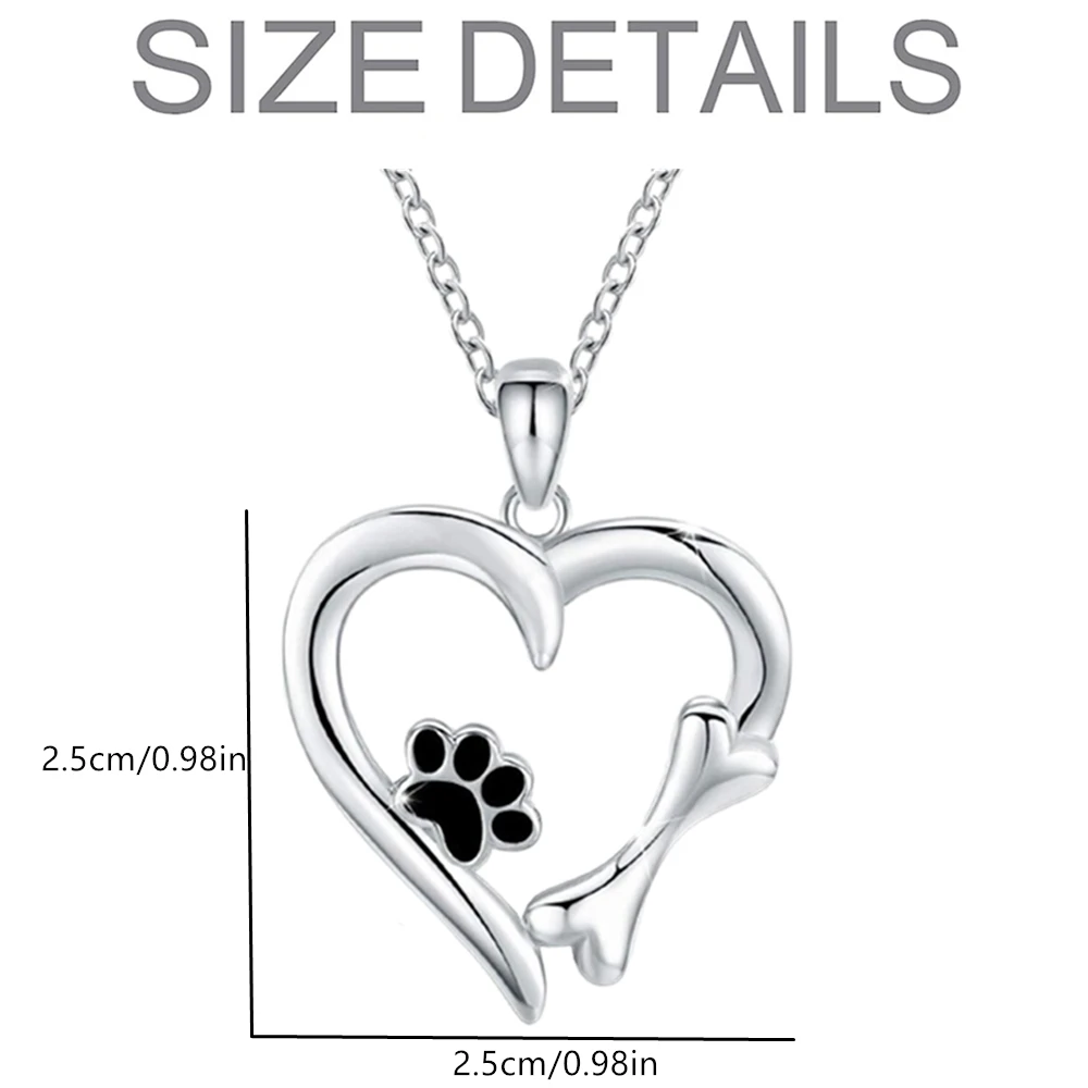 Creative Heart Shape Dog Paw Bone Pendant Necklace for Women Fashion Pet Jewelry Accessories Puppy Memorial Gifts collares