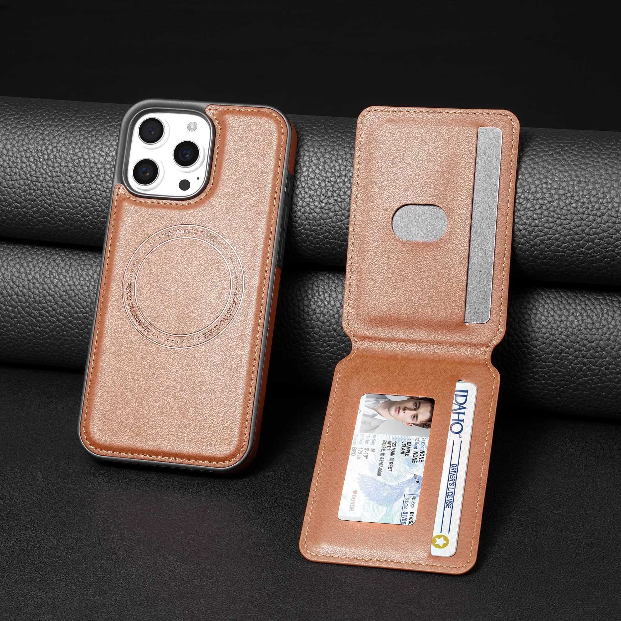 2 in 1 Detachable Cards Solt Leather Magnetic Case For iPhone 16 Pro Max 15 Plus 14 13 12 Vertical Bag Pocket For Magsafe Cover