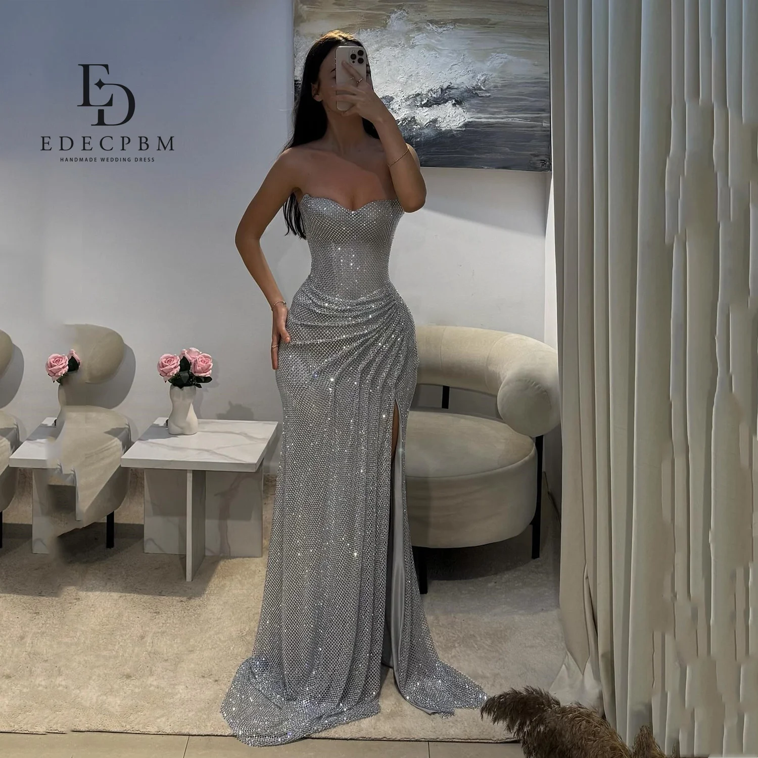 

EDECPBM Prom Dress Mermaid Elegant Party Dresses 2025 Vestidos De Festa فساتين سهرة Silver Dresses for Special Occasions Evening