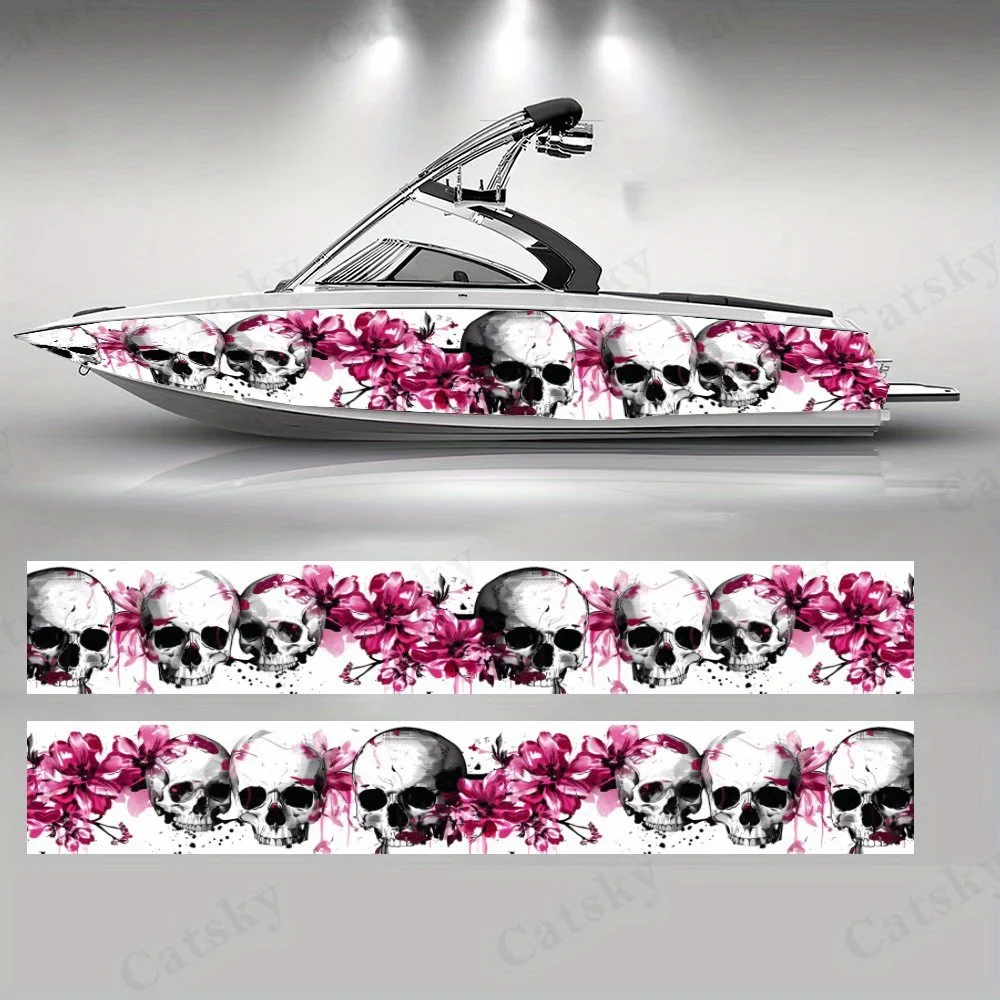 

Pink Flowers and Skull Painting Boat sticker vinyl ship pontoon deck Boat fishing decorative pontoon boats decal