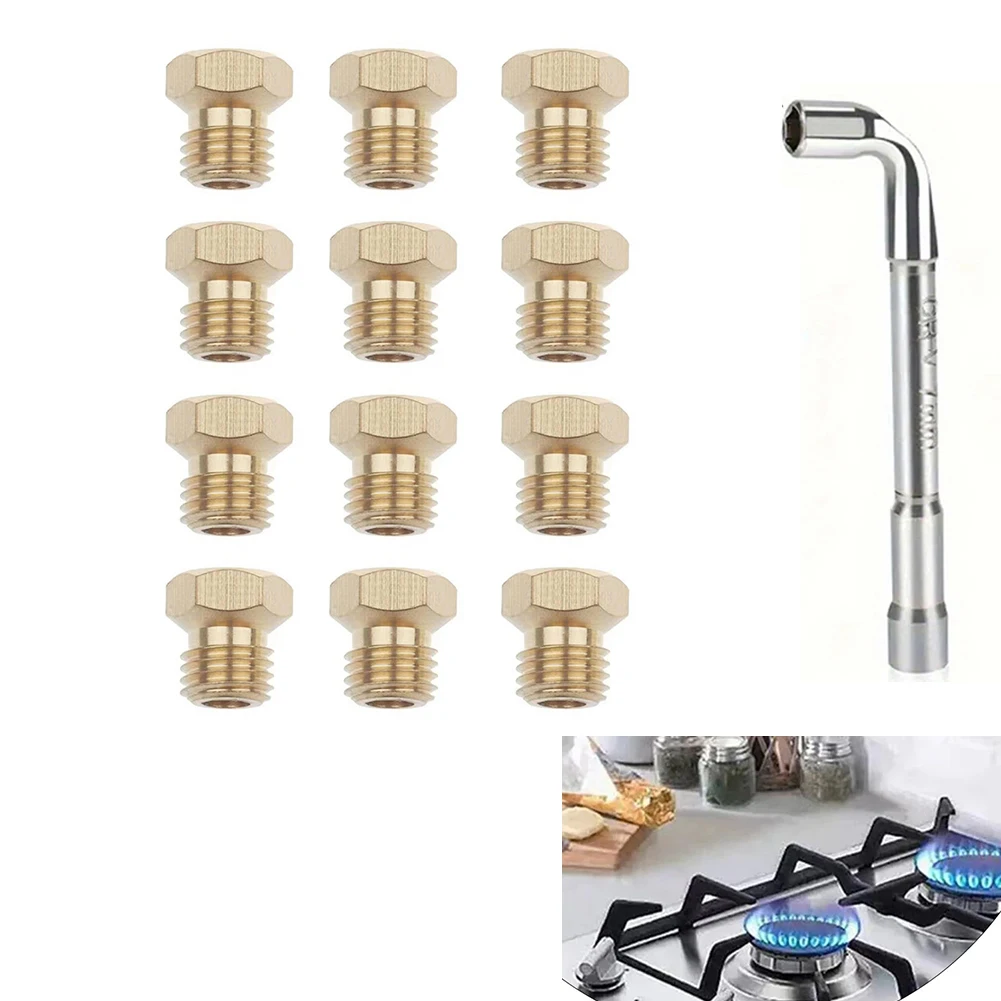 Brass Nozzle Set 12PCS for Gas Stove Conversion Natural Gas G25 Cooktops 0.5/0.7/0.8/0.9/0.95/1.1mm With Sleeve