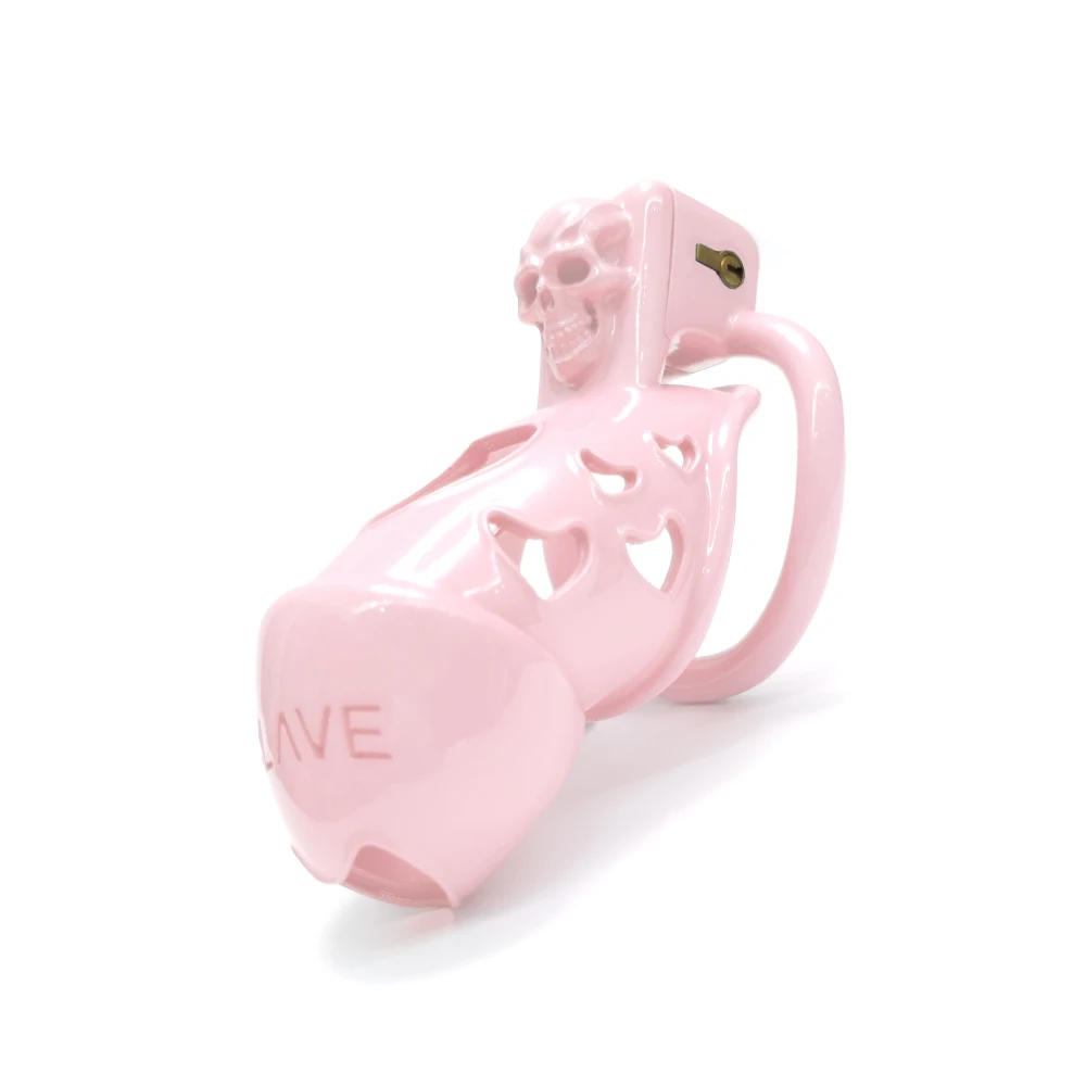Pink Skull Sissy Chastity Device for Women BDSM Cock Cage Lockable Bondage Penis Ring Gay Ladyboy Sex Toy Accessory 18+