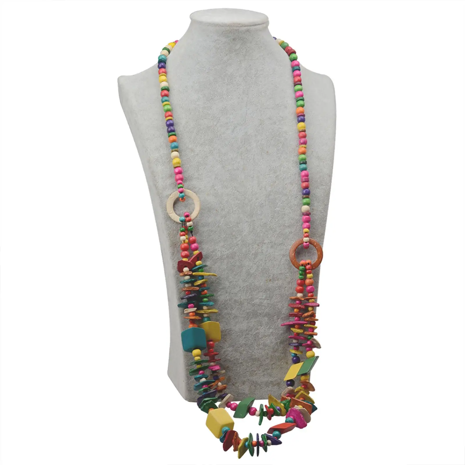 

Woven Beaded Necklace Double Layer Jewelry Wood Beads Coconut Shell Necklace