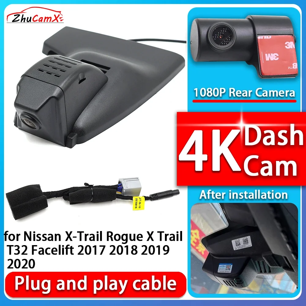 4K 2160P Plug and Play Dash Cam Video Night Vision for Nissan X-Trail Rogue X Trail T32 Facelift 2017 2018 2019 2020