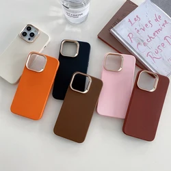 Luxury Leather Liquid Silicone Case For iPhone 17 16 Pro Max 15 14 Plus 13 11 12 Plating Shockproof Back Cover Solid Color Funda
