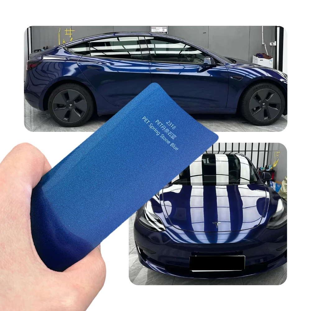 Glossy Tanzanite Blue PET Car Wrap Wear Resistant Anti Fade Easy Install Removable Auto Exterior Beauty Protective Vinyl Film