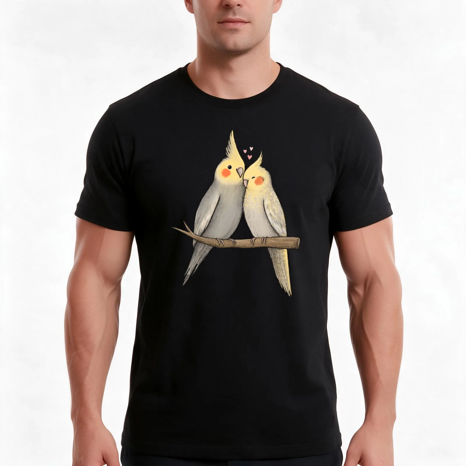 Cockatiel Cuddle T-Shirt Summer Casual Cotton Tee Oversized Streetwear Tops Vintage Graphic Print Loose Fit Short Sleeve