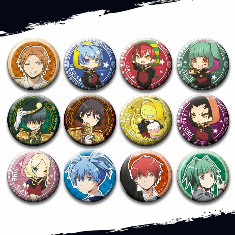 

58MM Anime Assassination Classroom Figures Brooches Handmade Enamel Pins Cosplay Badge for Collar Backpack Hat Decoration Gifts