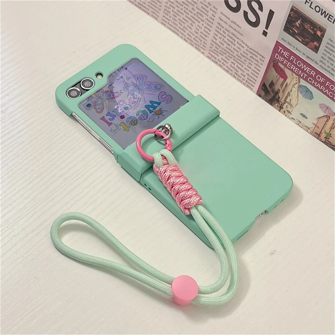 

Fashion Mint Green Portable Rope Phone Case for Samsung Galaxy Z Flip 6 Z Flip 5 Zflip4 Z Flip 3 Hinge Shockproof Cover