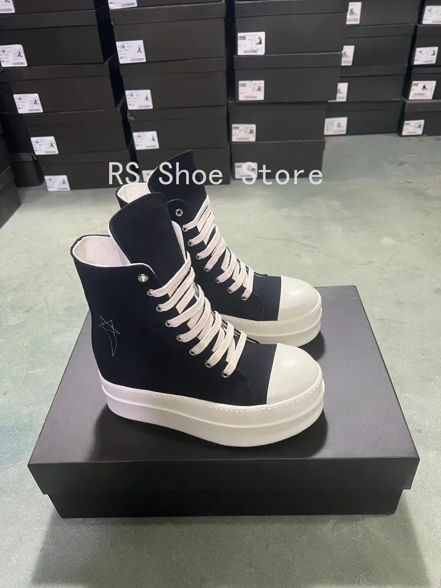 Ro الفاخرة الخماسي الرجال حذاء رياضة حذاء قماش أسود s حذاء بوت بطول الكاحل الدانتيل يصل سستة 6 سنتيمتر سميكة وحيد النساء عالية أعلى حذاء كاجوال