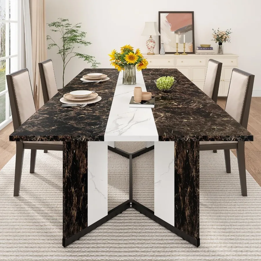 71 ih Dining Table for 4 5 6 Modern Black Rectangular Kitchen Table W Waterproof Wood TabletopFarmhouse Long Dining Room Tables