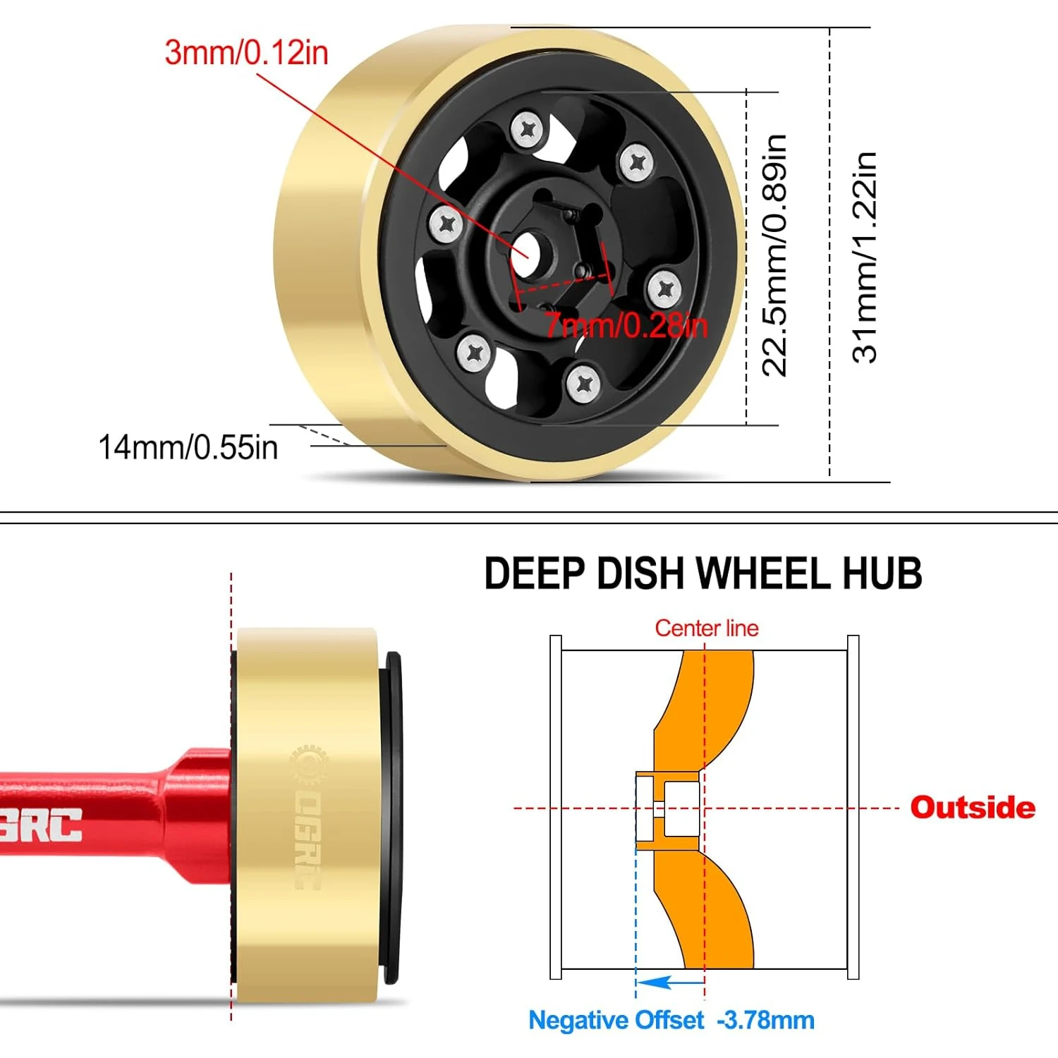 OGRC 1.0 Beadlock Wheel Rims Set 6-Spoke Rims RC Crawler Wheels with Brass Ring for TRX4M SCX24 FCX24 1/24 1/18 RC Upgrade Parts