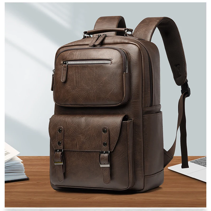 

PU Leather Men'S Backpack Executive Briefcase Casual Travel Laptop Waterproof Business Satchel Back Pack portable Rucksack