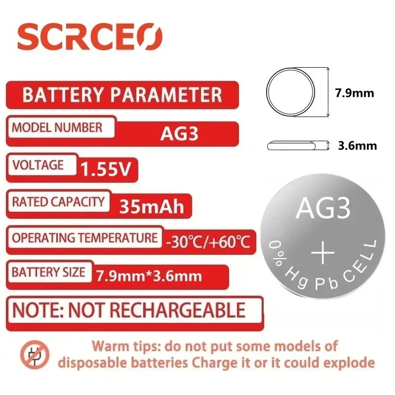 Alkaline Button Cell Battery LR41 AG3 SR41 384 392 L736F 1.5V 2-60PCS Replacement for Watch Thermometer Bow Sight Light