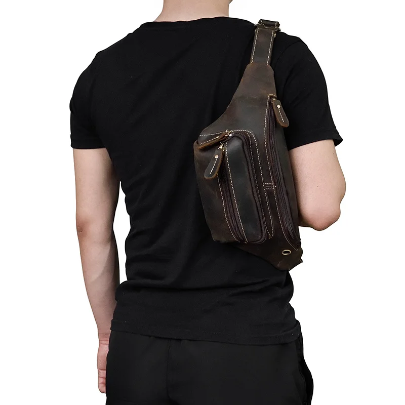 leather belt pouch men casual cowskin waist bags of male crazy horse leather waist pack with earphone hole fanny pack