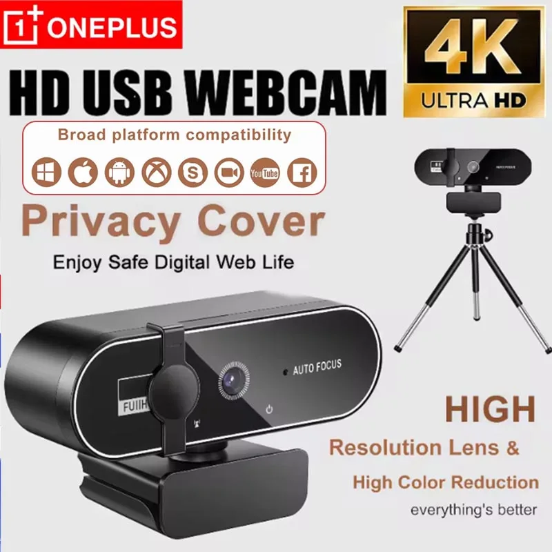 

Oneplus 4K Webcams 2K Full HD Auto Focus Video Shooting Camera Usb Web Camera PC Computer Laptop Live Streaming With Microphone