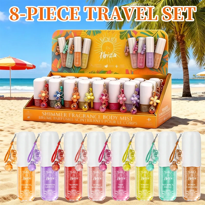SOLO EN IBIZA Set Body Mist 8-Piece, 8 Aroma, Parfum Perjalanan Tahan Lama, Cocok untuk penggunaan sehari-hari, Hadiah Valentine yang Sempurna