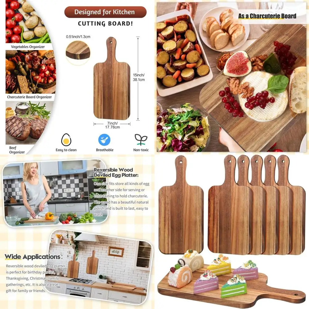 

Объемные разделочные доски из дерева акации, 6 толстых разделочных блюд с ручками, 15x7 дюймов, идеально подходят для гравировки и сервировки на свадьбе