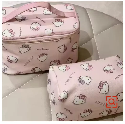 Cute Hello Kitty Cosmetic Bag Large‑Capacity Portable Travel Makeup Pouch Toiletry Storage Handbag