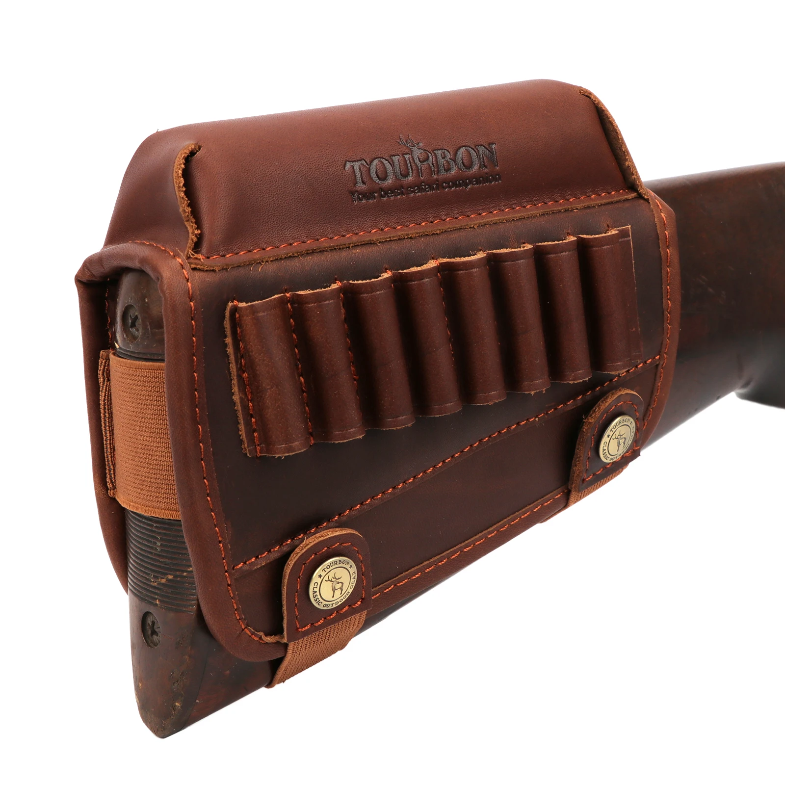 Tourbon Hunting Rifle Buttstock Shooting Cheek Rest Riser Pad Genuine Leather W/ Ammo Cartridges Holder Carrier Gun Accessories image 2