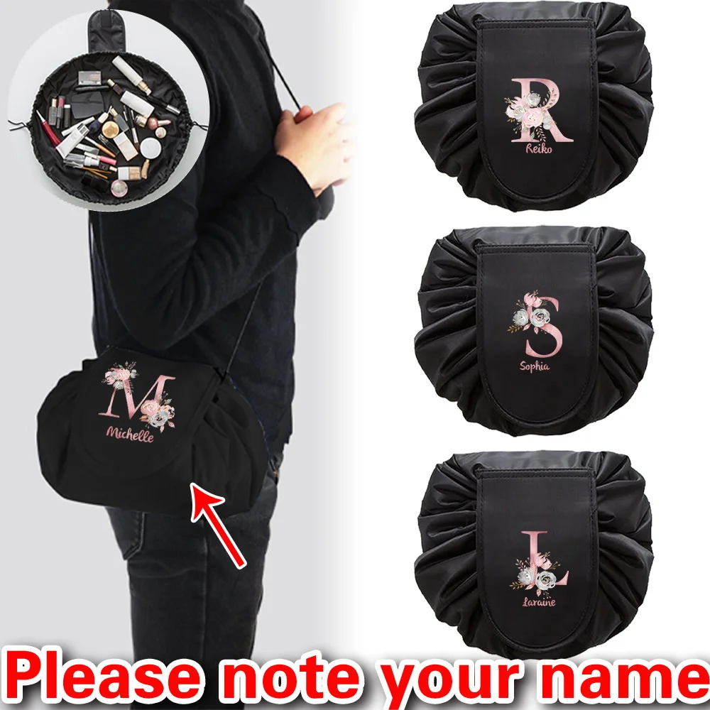 

Customizable Name Makeup Bag Travel Waterproof Toiletries Storage Bag Pink Letter Series