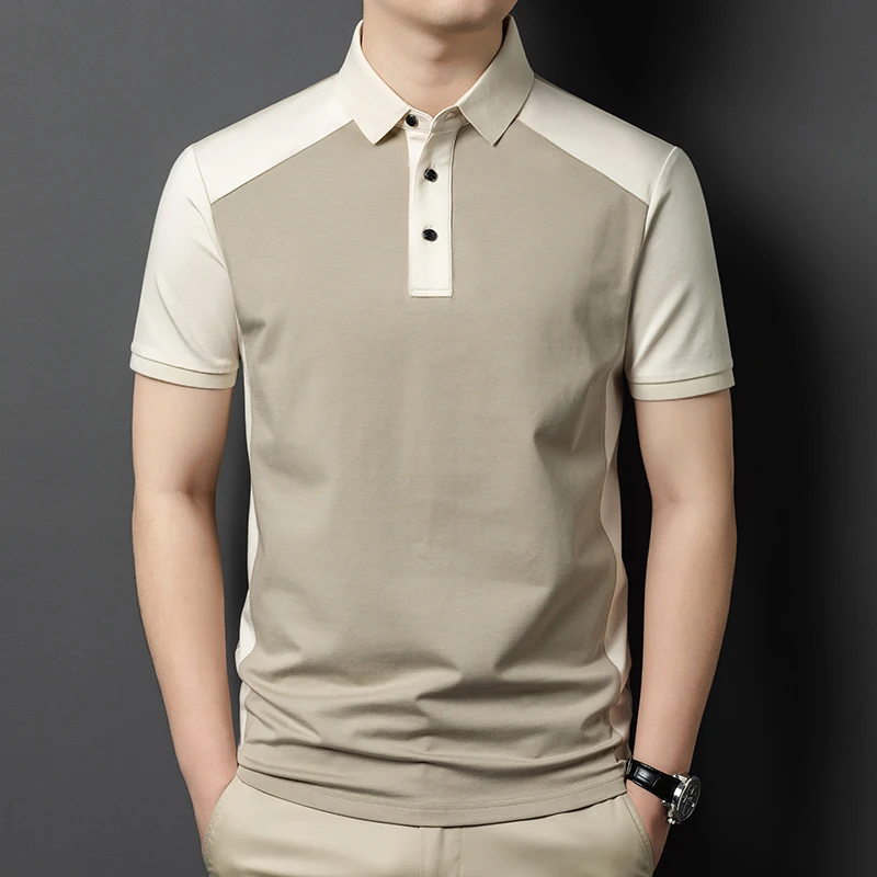 

Premium Colorblock Mens Polo Shirt Short Sleeved Classic Casual Summer Quality Cotton Lyocell Spandex Stretchy Camisas De Hombre