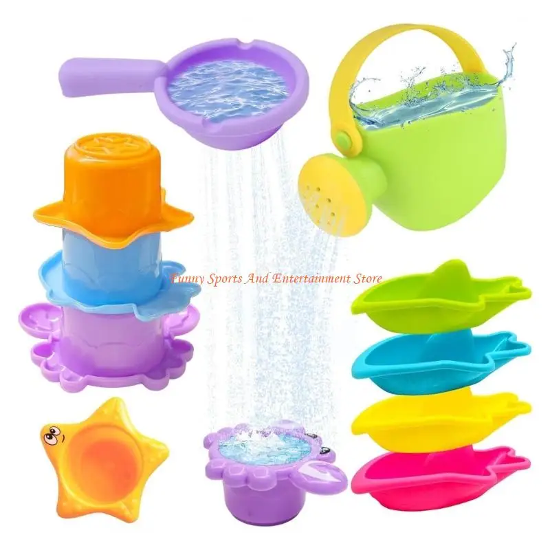 C4DE Educational Water Play Set With Stackable Animal Cups And Watering Can