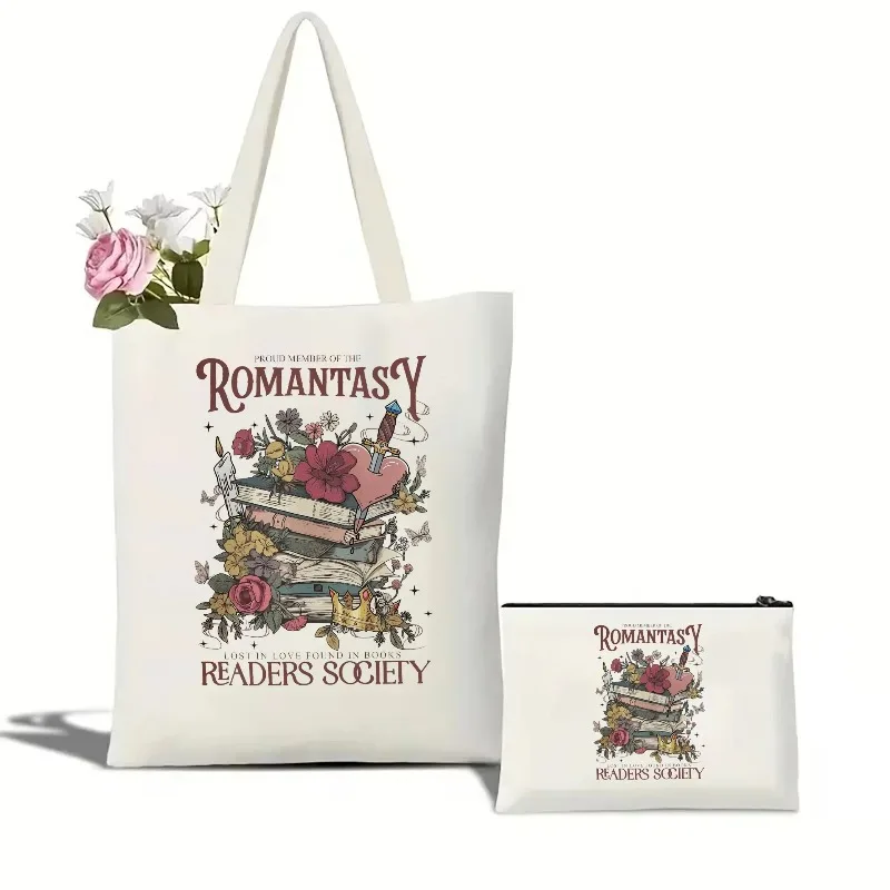 

Romantasy Reader подарок женская книжная портативная сумка-тоут Romantasy Readers Society винтажная большая сумка Book Lover Club холщовая сумка