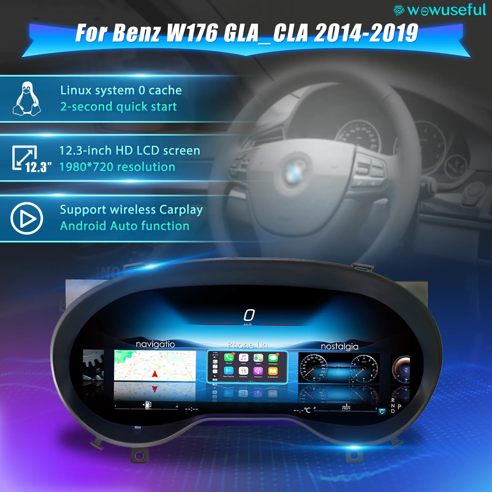 Image of Digitales Dashboard-Cluster für Benz W176 GLA CLA Baujahre 2014-2019 Virtuelles Cockpit Tachometer Instrumententafel
