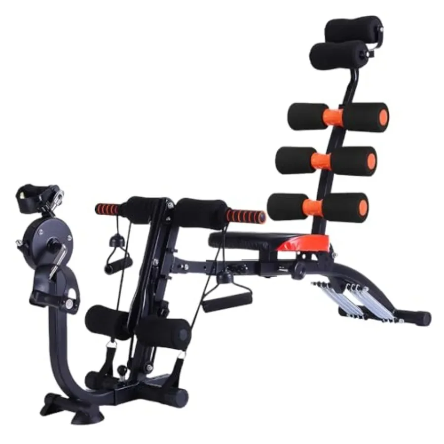 

All-in-One Abdominal Bench Foldable Home Gym Trainer with Backrest Roller Metal Frame Black for Core Strength