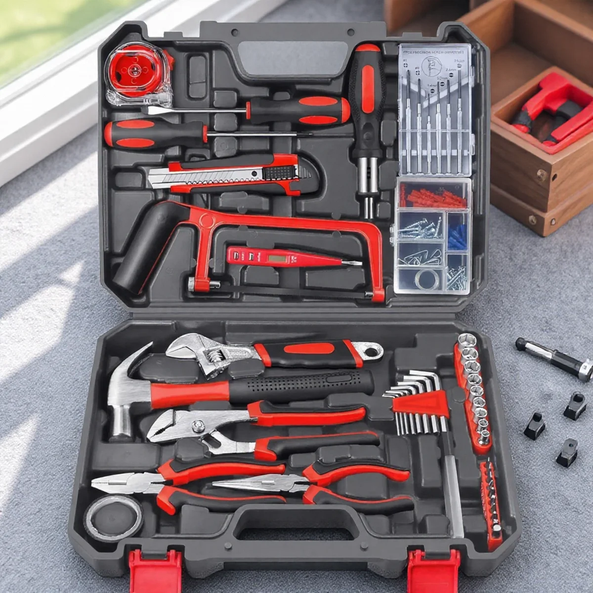

19/43/108pcs Household Hand Tool Kit Set DIY Tool Kit Saw Screwdriver Hammer Tape Wrench Pliers