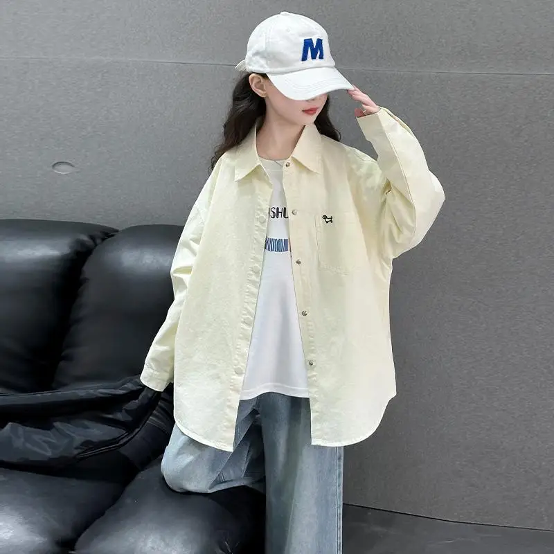 

Верхняя одежда для девочек. Новинка весны и осени 2024, детская повседневная хлопковая рубашка Zhongda, стильный универсальный sp для девочек.